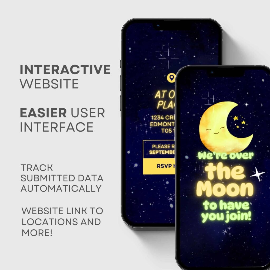 All in One Digital Galaxy Baby Shower Invitation Website Canva Template with Auto RSVP Tracker