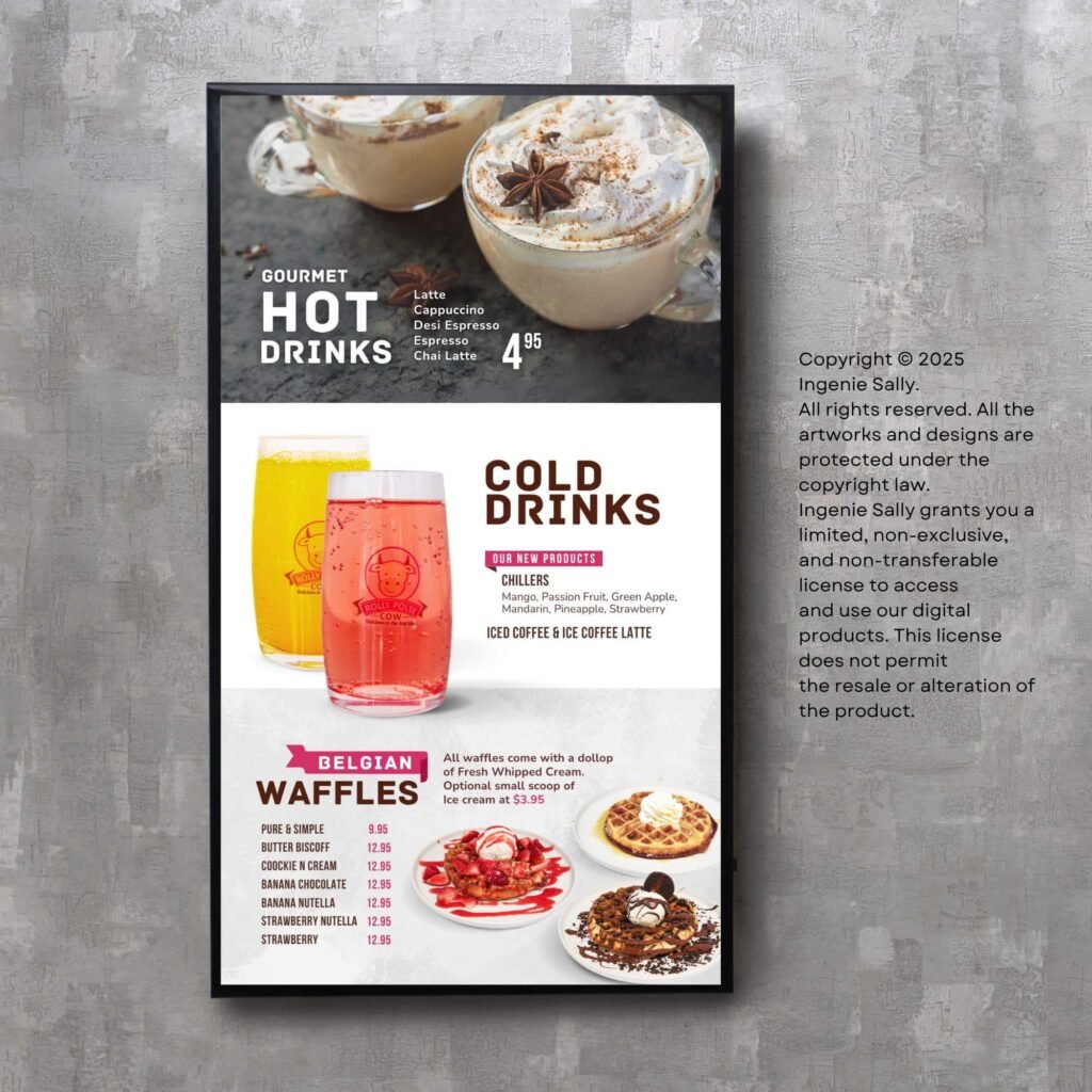 2 Screen Custom Static TV Digital Menu / LED Menu Board Design Service