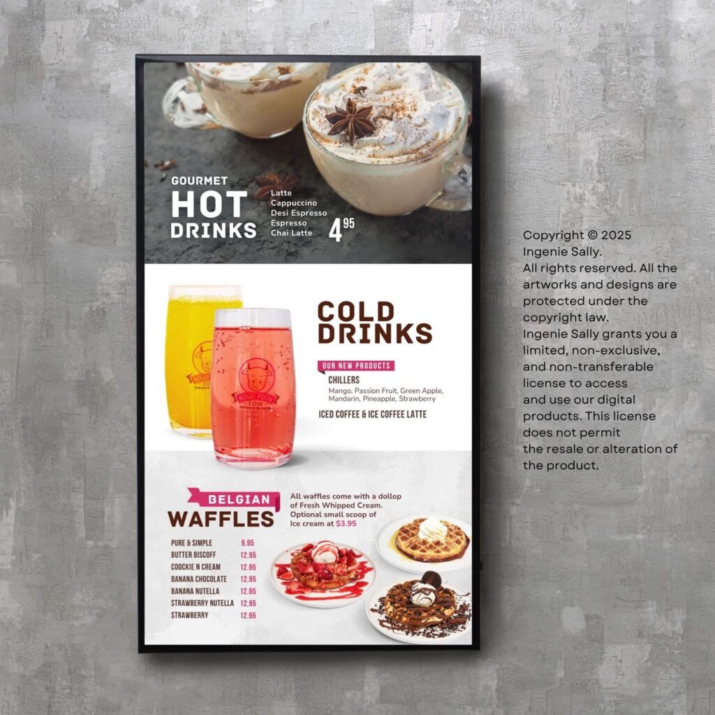 3 Screen Custom Animated TV Digital Menu Board Design Service