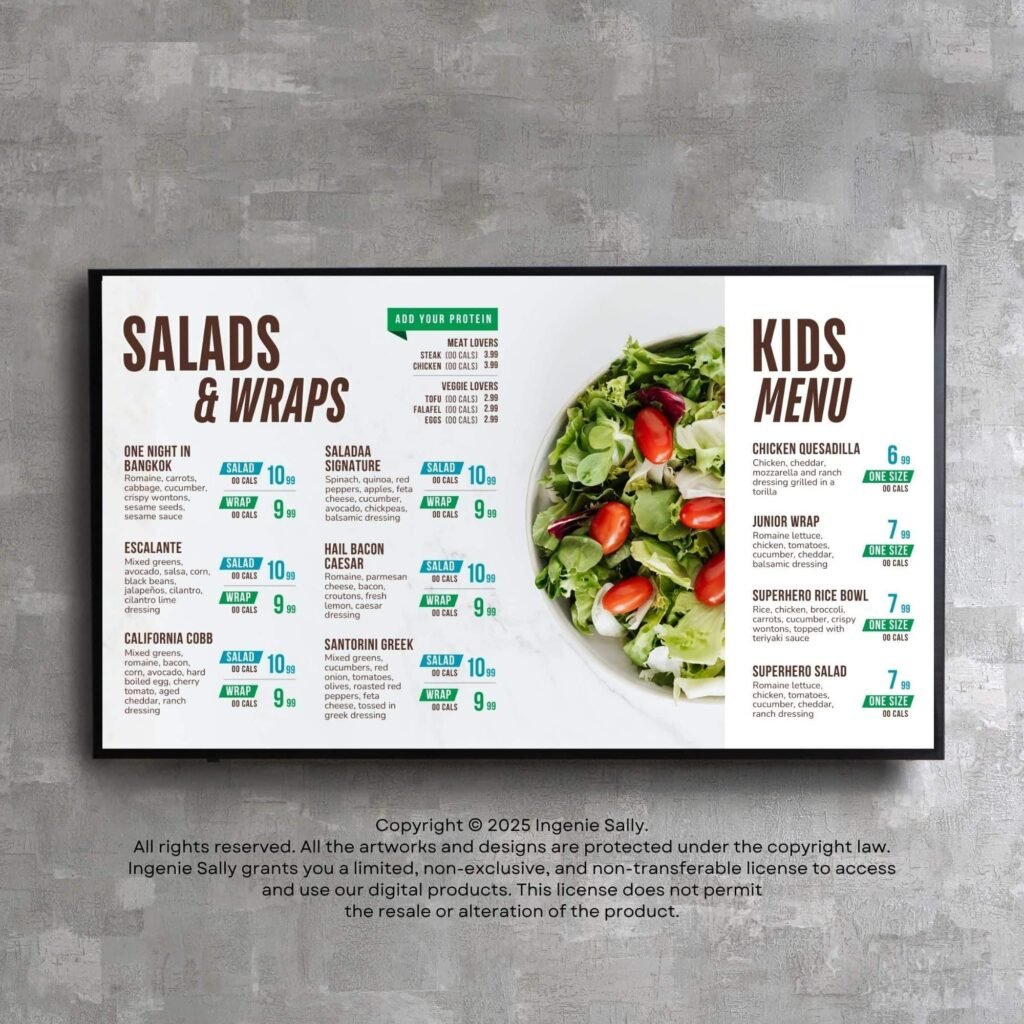 Horizontal Digital Taco Menu Board Canva Template for Restaurant and Cafe