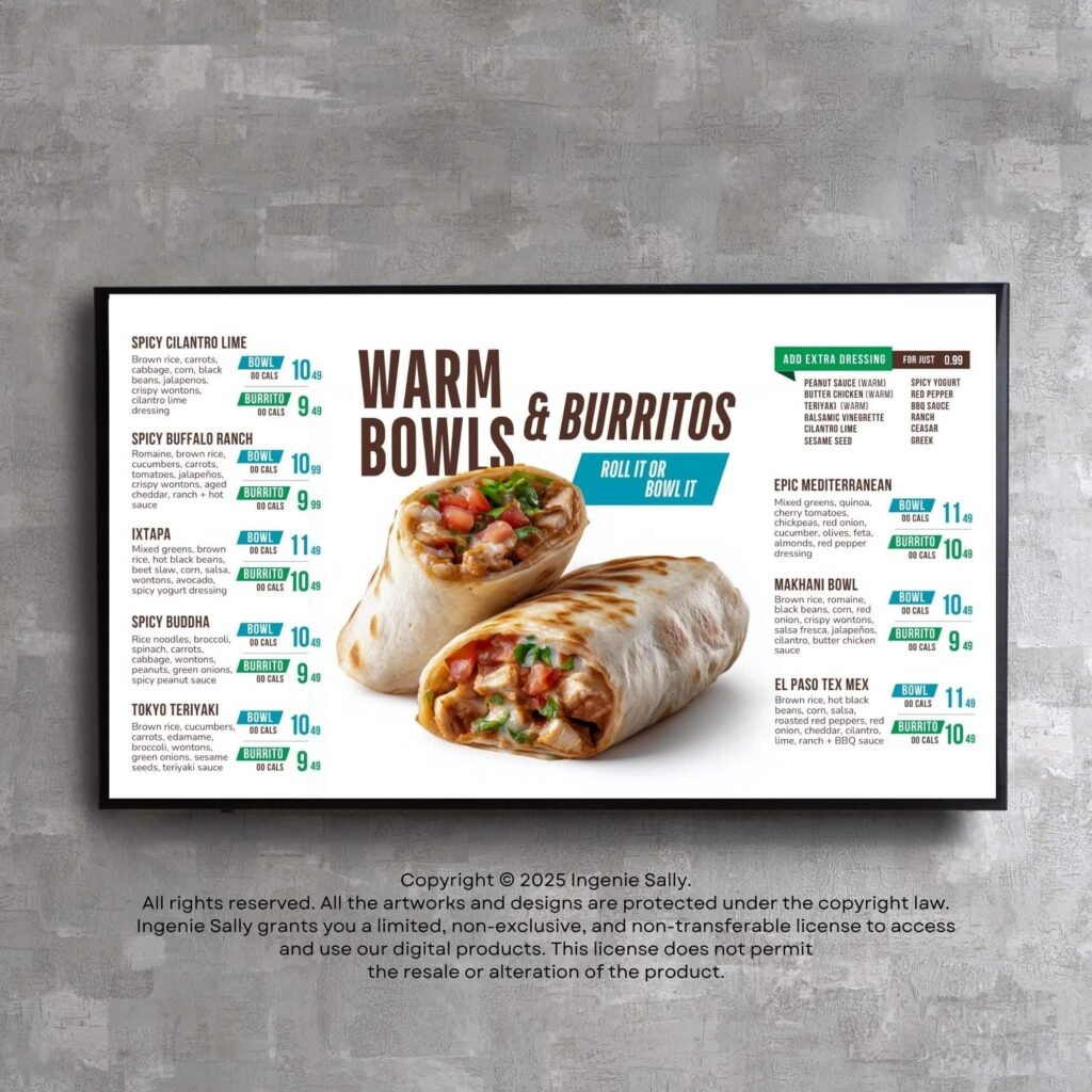 Horizontal Digital Taco Menu Board Canva Template for Restaurant and Cafe