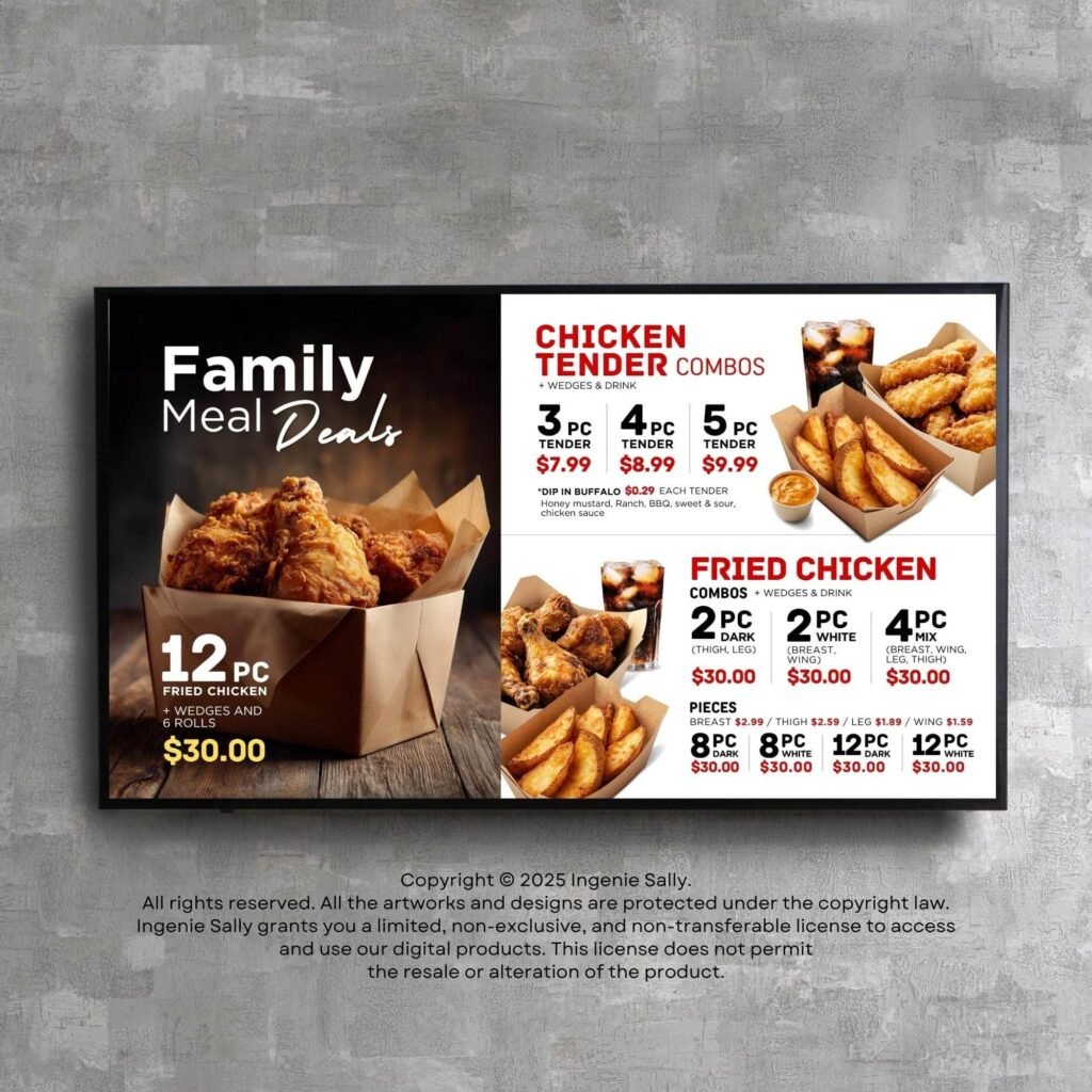 Fast Food Style Restaurant and Cafe TV Digital Menu Board Horizontal Canva Template