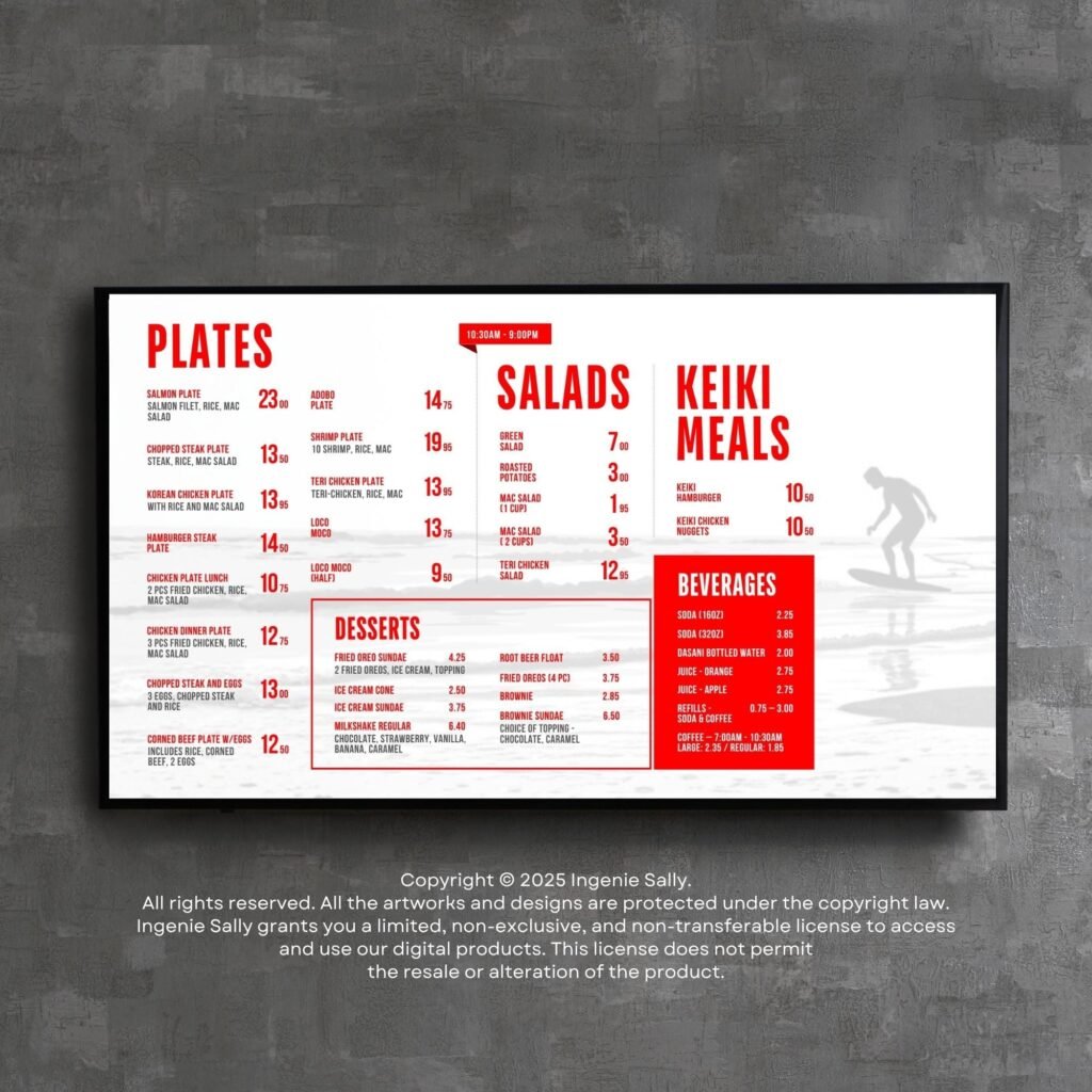 Tropical Red Restaurant and Burger TV Digital Menu Board Horizontal Canva Template