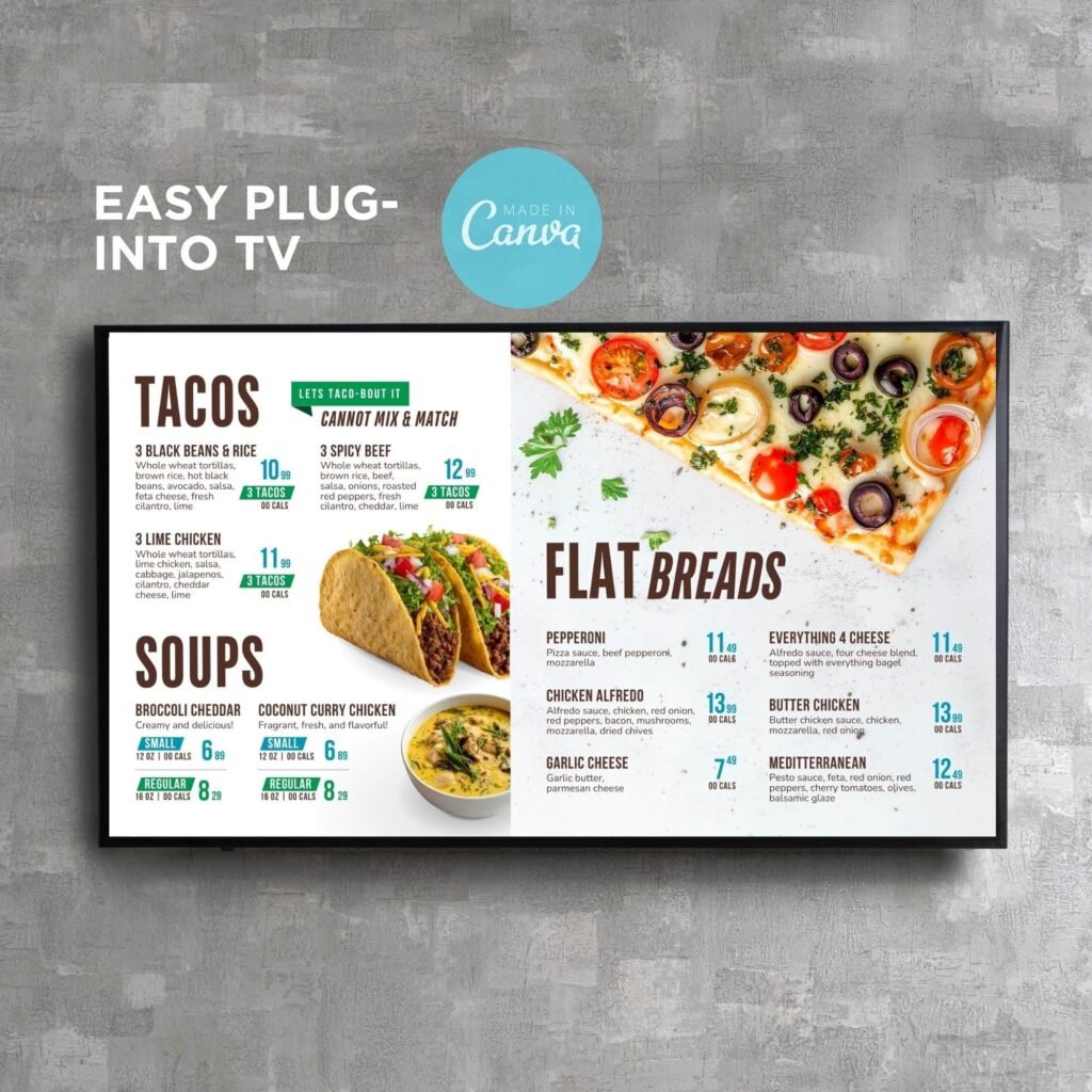 1 Screen Custom Static TV Digital Menu / LED Menu Board Design Service
