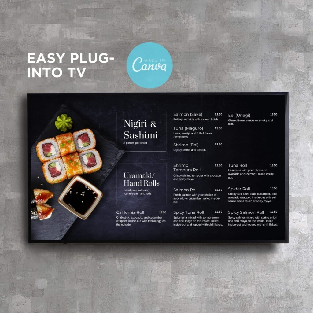 1 Screen Custom Static TV Digital Menu / LED Menu Board Design Service