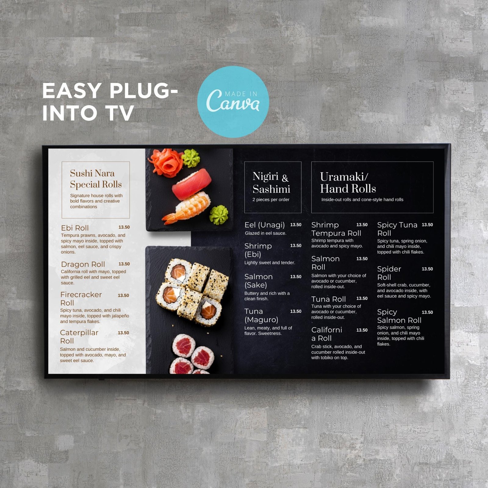 DIY Animated TV Editable Digital Menu Board Screen Canva Template for Restaurant Sandwich Cafe Breakfast Drive Thru Food Truck Takeout