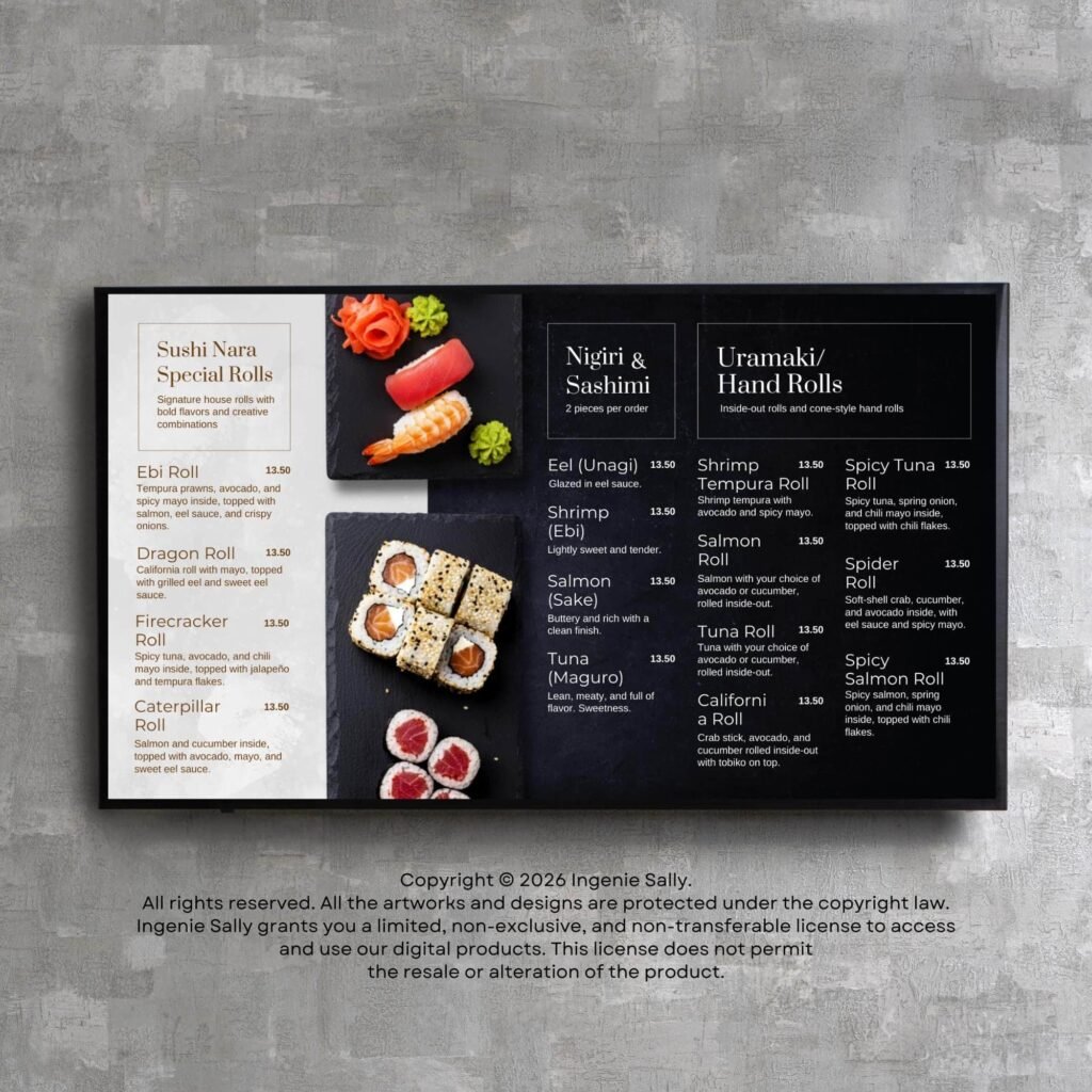 1 Screen Custom Static TV Digital Menu / LED Menu Board Design Service