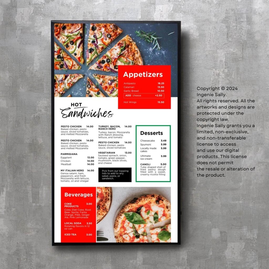 1 Screen Custom Static TV Digital Menu / LED Menu Board Design Service