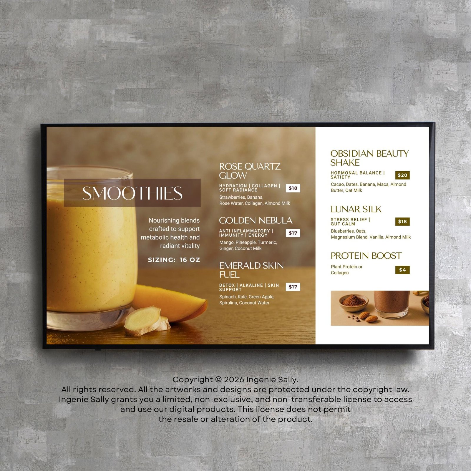 DIY Static TV Editable Digital Menu Board Canva Template for Modern Slick Elegant Restaurant Cafe Breakfast Drive Thru Food Truck Smoothie - Image 9