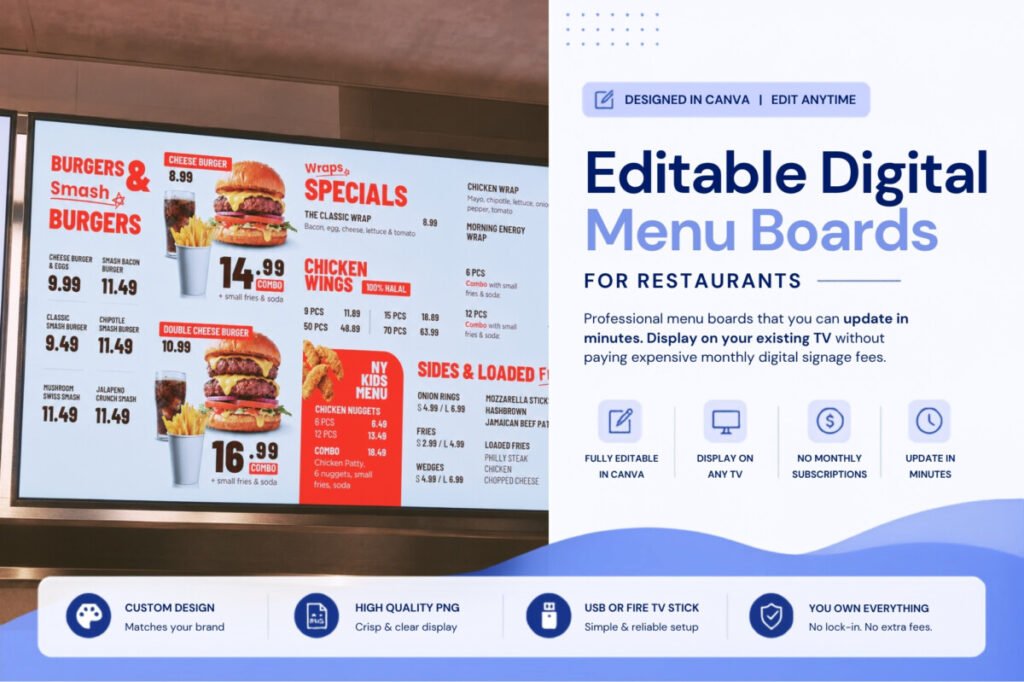Editable Digital Menu Boards for Restaurants