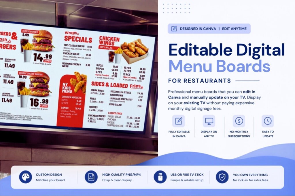 Editable Digital Menu Boards for Restaurants